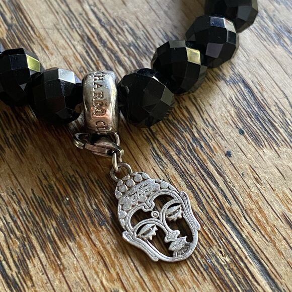Thomas Sabo Black Obsidian Bracelet Stretch 17.5cm With Buddha 925 Silver Charm - Picture 2 of 6